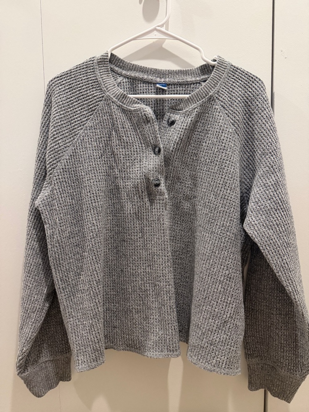 Old Navy Gray Waffle-Knit Henley Pullover